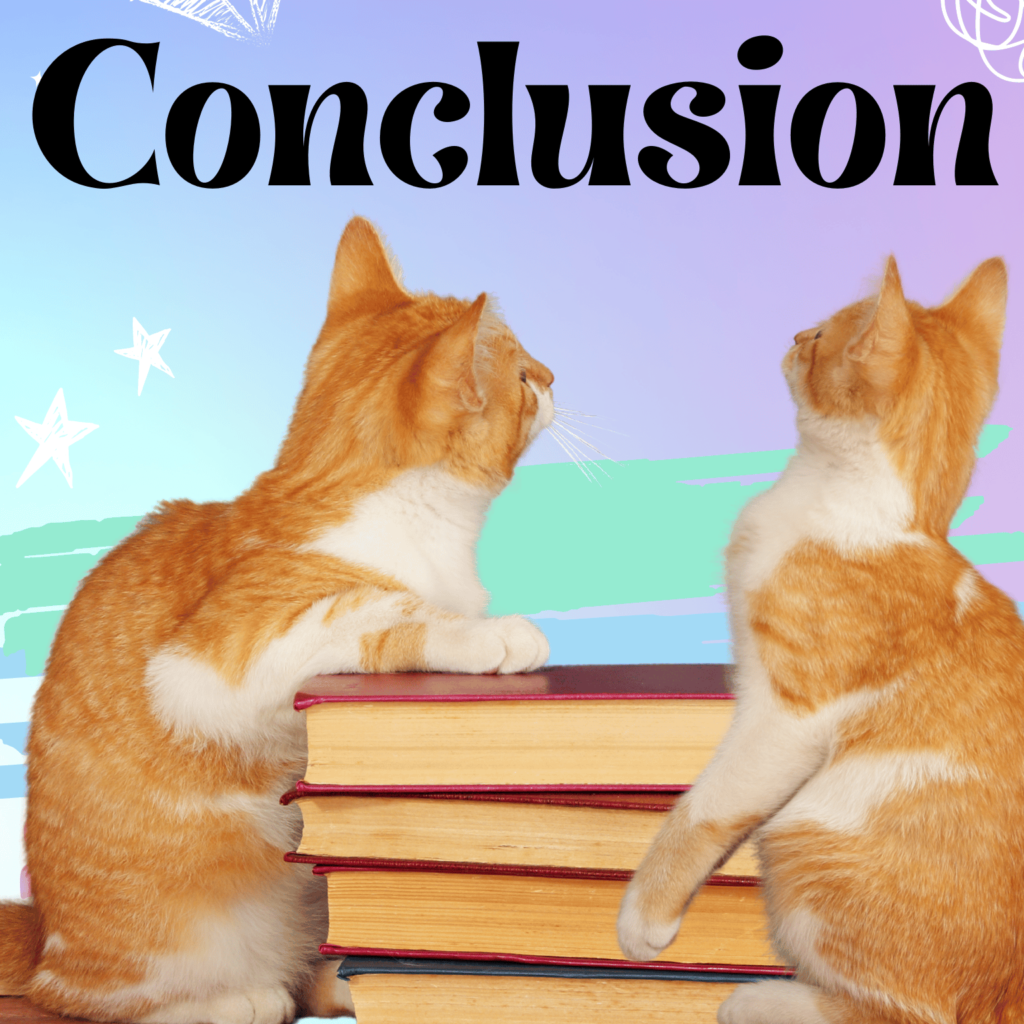 Two ginger cats looking at the word 'Conclusion'